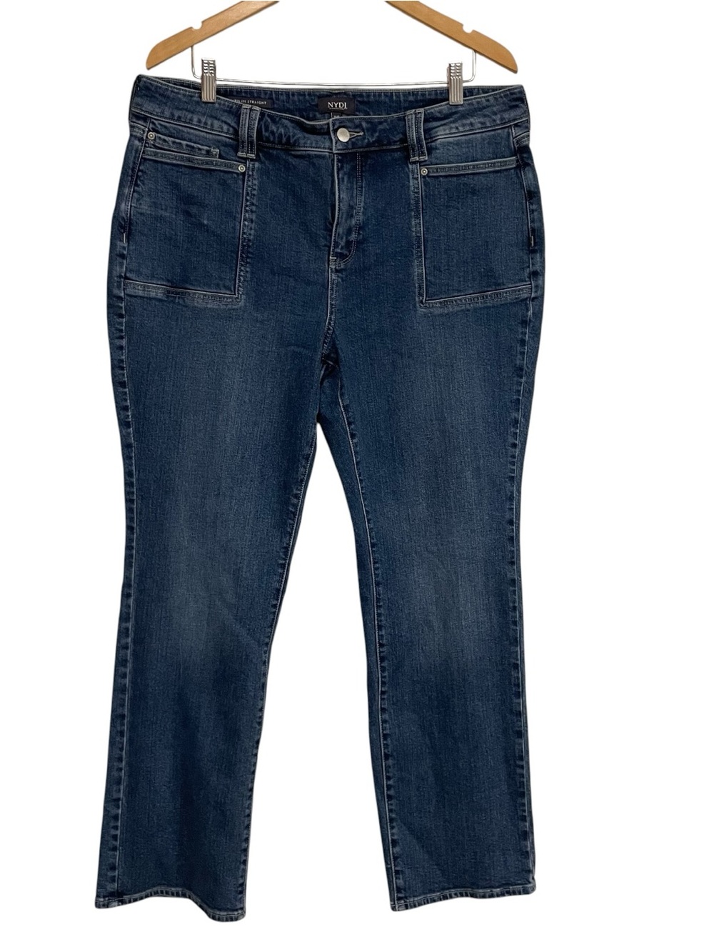 NYDJ Womens Petite Marilyn Straight Patch Pockets Size 16P Lake Notre Dame Jeans